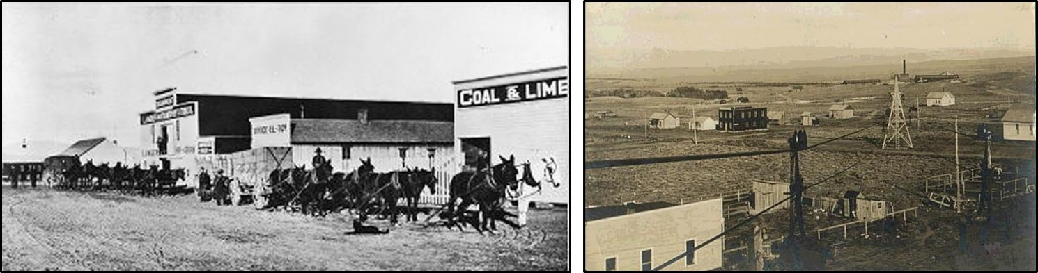 Historic pictures of ore wagons and aerial tramway, Encampment, Wyoming