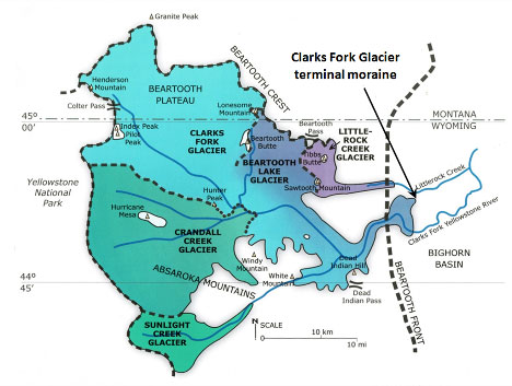 Map Pleistocene glaciers Clarks Fork Area, Park County, Wyoming