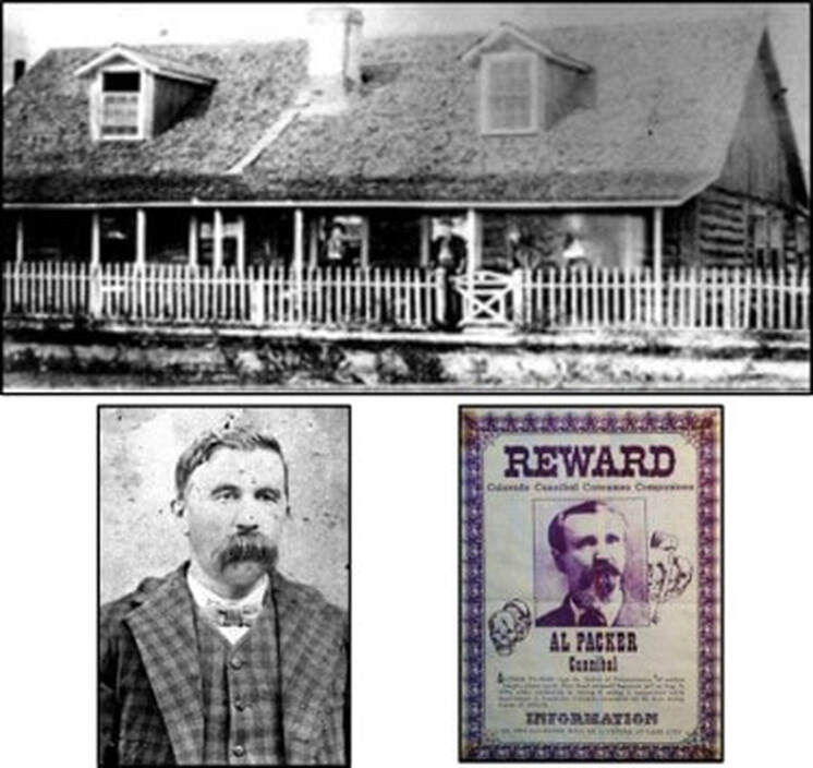 Pictures of One Mile Hog Ranch, Sheriff Malcolm Campbell and reward poster for Alfred Packer, Converse County, Wyoming