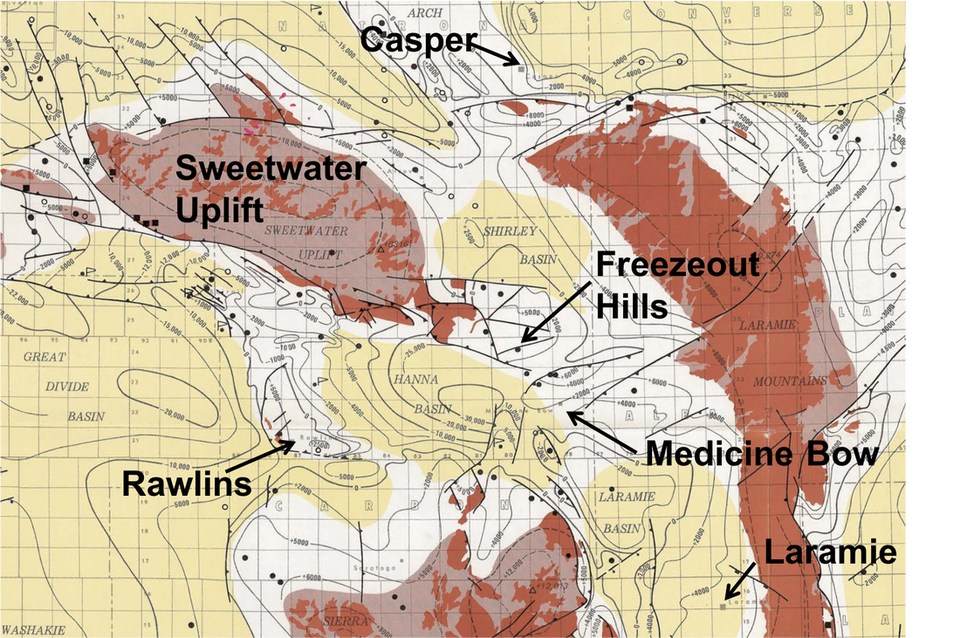 Precambrian structural geology map of Central Wyoming 