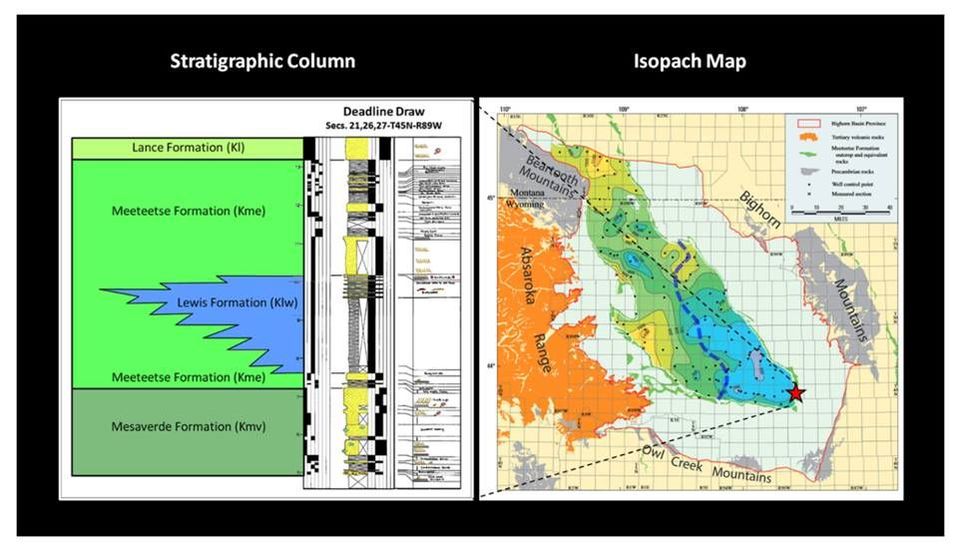 Bighorn Basin Meeteetse stratigraphic column and isopach map