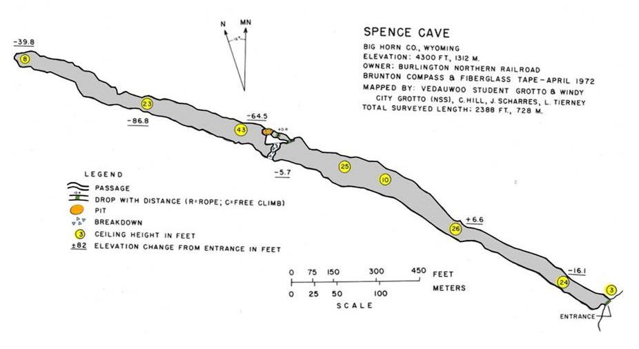 Map Spence Cave, Big Horn County, Wyoming