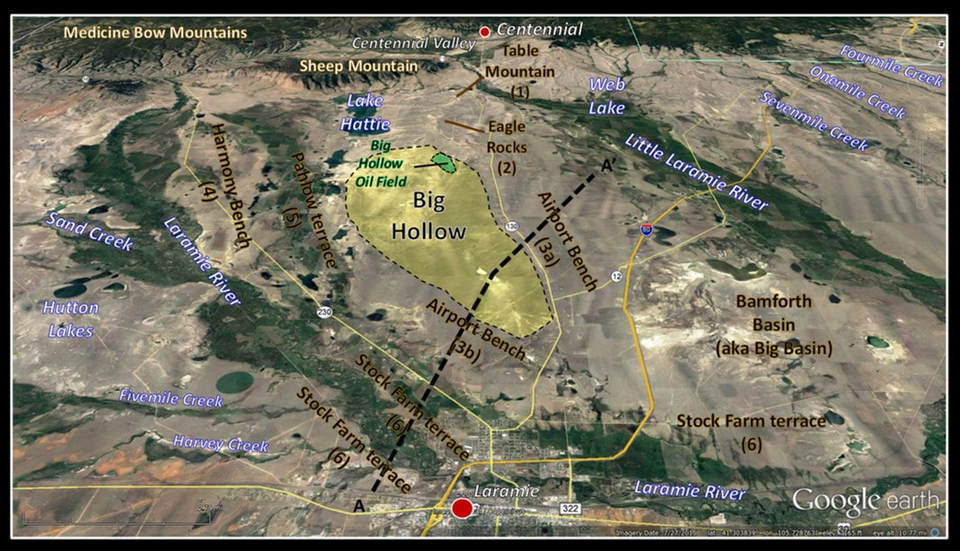 Google Earth view of Big Hollow National Natural Landmark, annotated, Wyoming