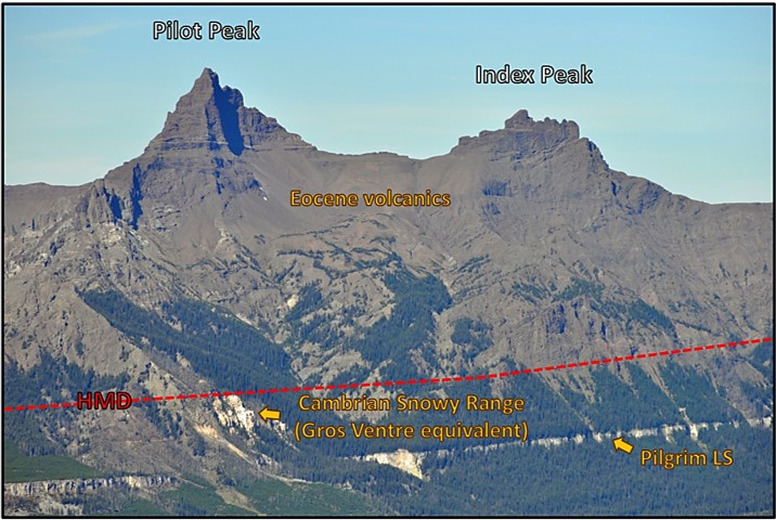 Pilot and Index Peaks annotated with geology, Park County, Wyoming
