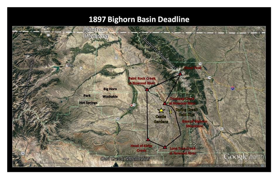 Google Earth image of Bighorn Basin 1897 Sheep Grazing deadline