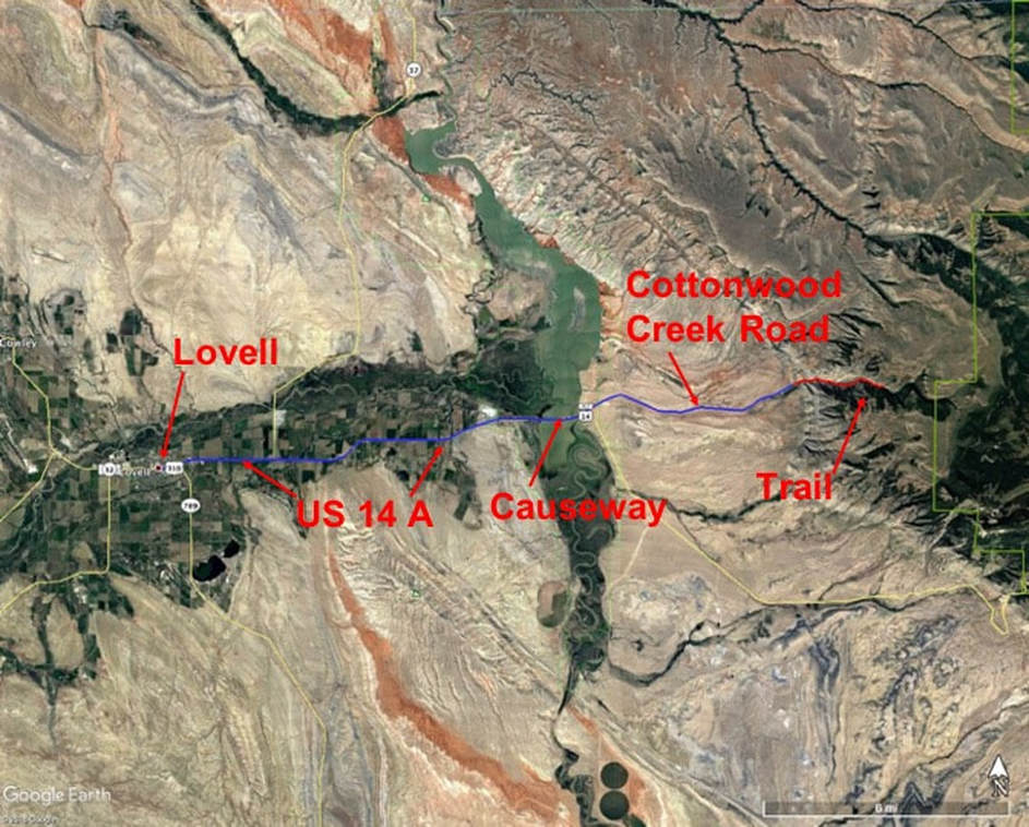Map to Cottonwood Canyon, Bighorn County, Wyoming