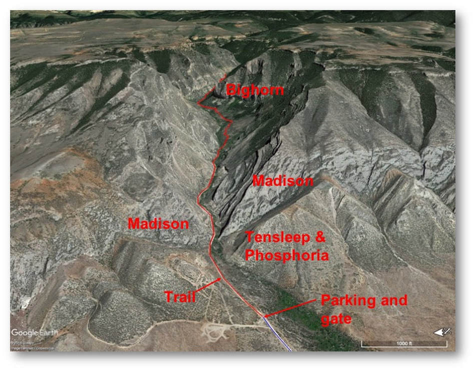 Map of Cottonwood Canyon hike, Bighorn County, Wyoming
