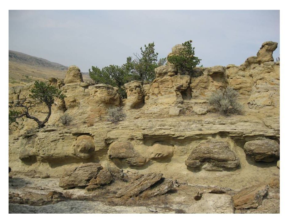 Picture of large concretions in Frontier Sandstone, Thermopolis Anticline, Hot Springs County, Wyoming