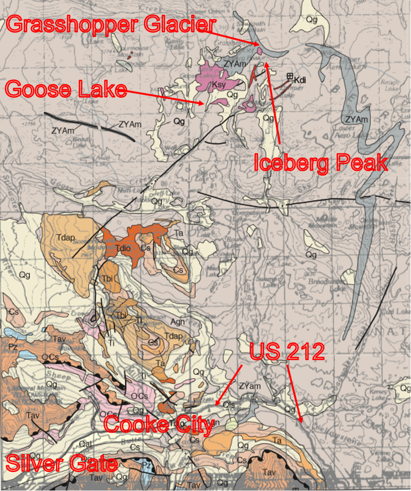 Geology map of Grasshopper Glacier Area and Cooke City Area, Park County, Montana