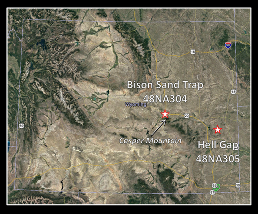 Map of Hell Gap Complex sites in Wyoming