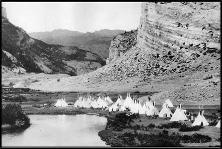 Historic picture of Native American encampment, Lander Valley, Wyoming