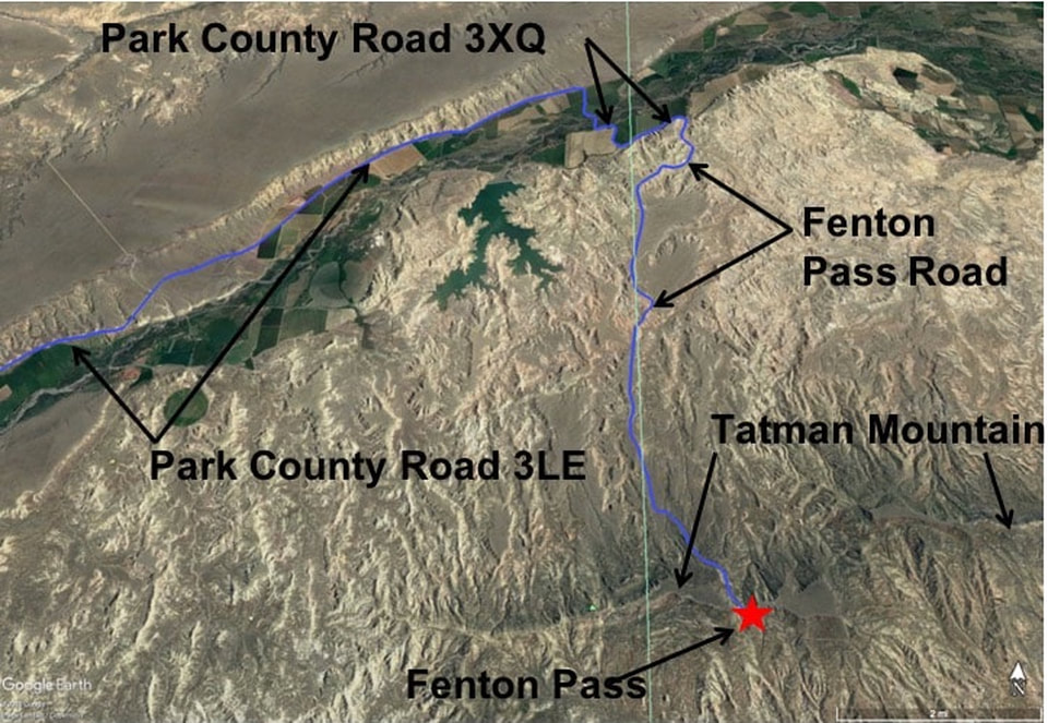 Map of drive to Fenton Pass and Tatman Mountain, Wyoming