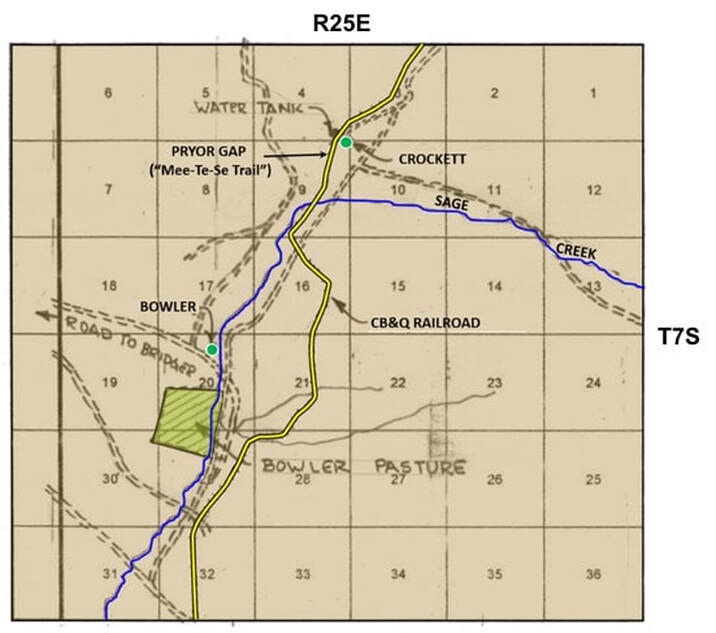 Historic map of Bowler area, Montana