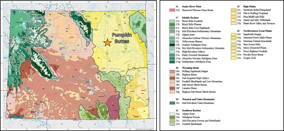Map of ecoregions in Wyoming