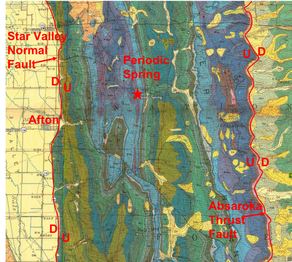 Geologic Map Afton Quadrangle at Periodic Spring, Lincoln County, Wyoming