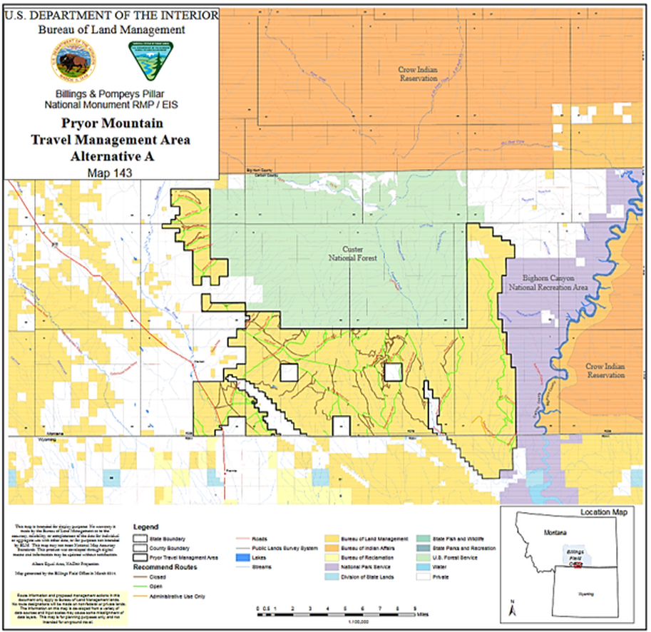 Map of Pryor Mountains area surface ownership, Montana and Wyoming