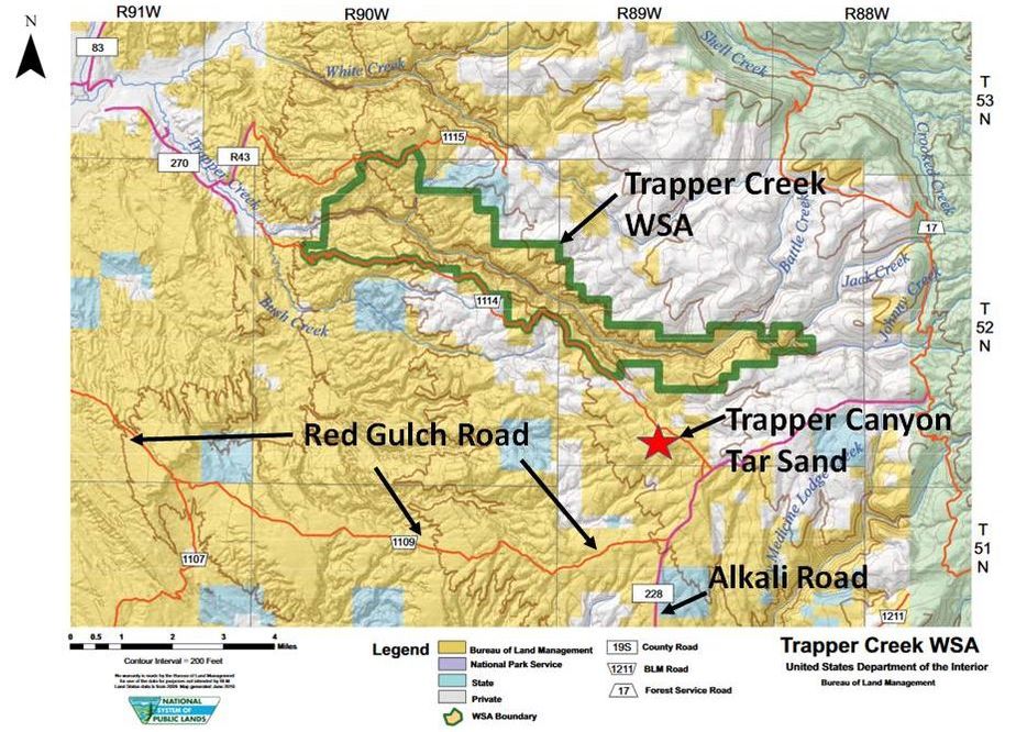 Map Trapper Creek Wilderness Study Area, Big Horn County, Wyoming