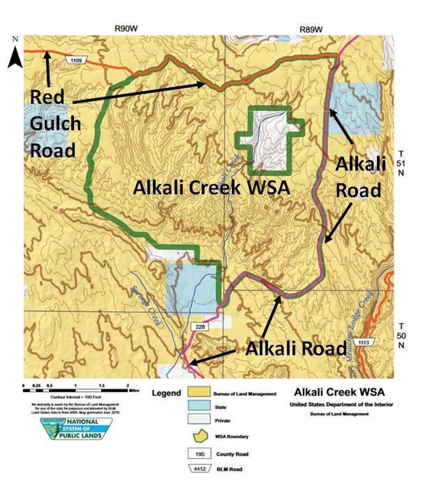 Map Alkali Creek Wilderness Study Area, Big Horn County, Wyoming