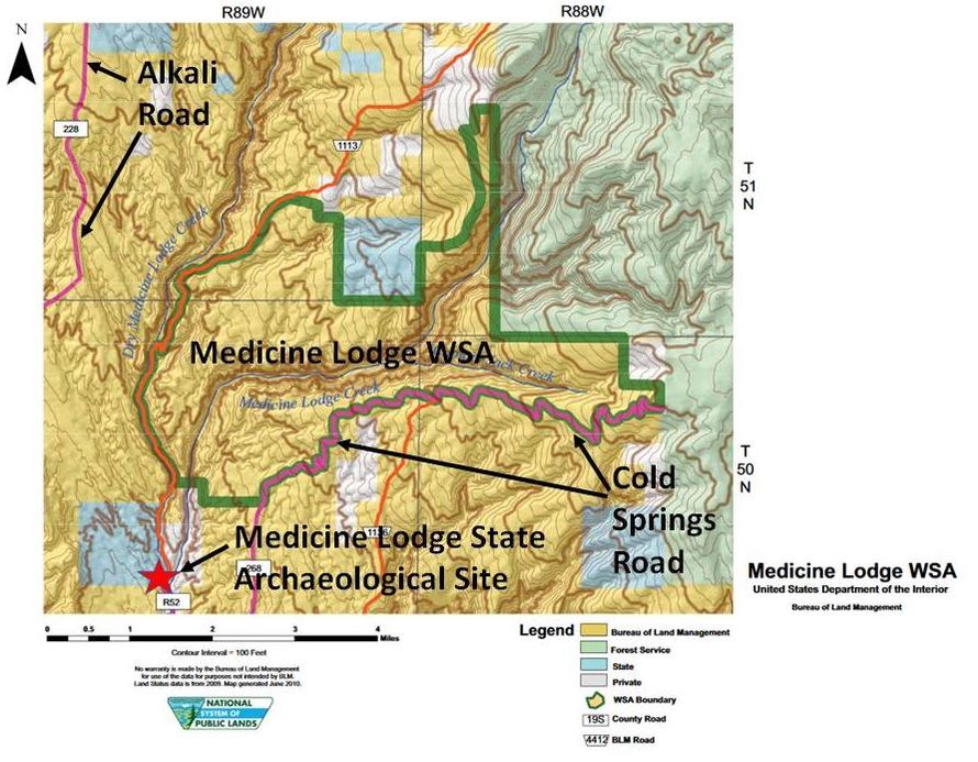 Map Medicine Lodge Wilderness Study Area, Big Horn County, Wyoming