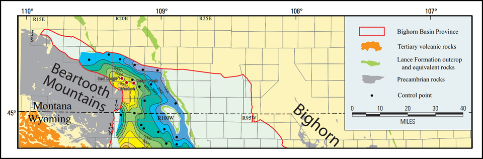 Isopach map of Tertiary rocks in Northern Bighorn Basin, Montana and Wyoming
