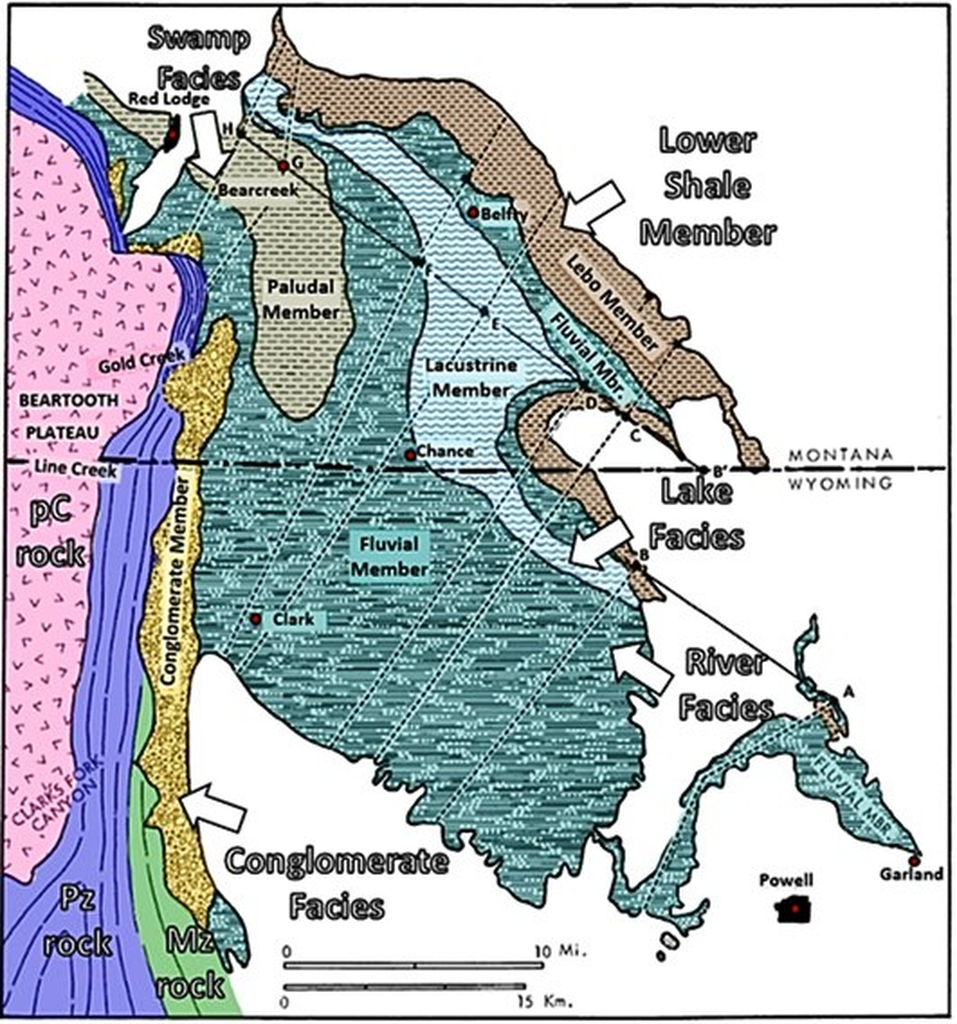 Outcrop map of Fort Union and Lower Willwood Formations, Northern Bighorn Basin, Montana and Wyoming