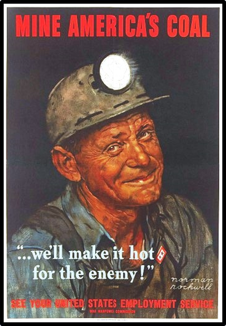 World War II poster of coal miner by Norman Rockwell