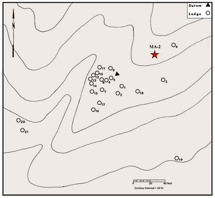 Shirley Basin archaeology map showing location of stacked stone dwellings, Wyoming