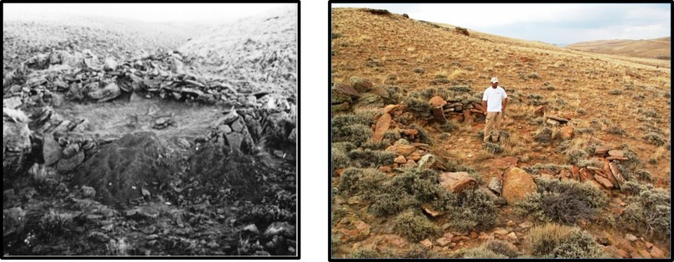 Pictures of Shirley Basin House Site 5 during 1969 and 2012 archaeology excavations, Wyoming