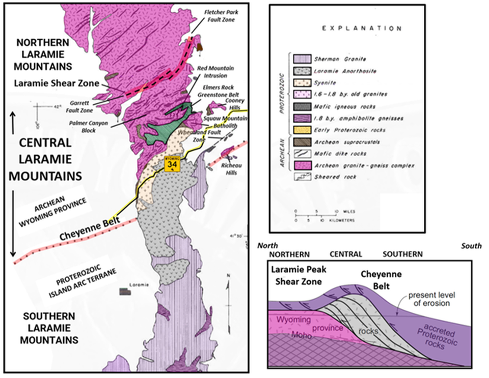 Geology map and cross section of Laramie Mountains, Wyoming