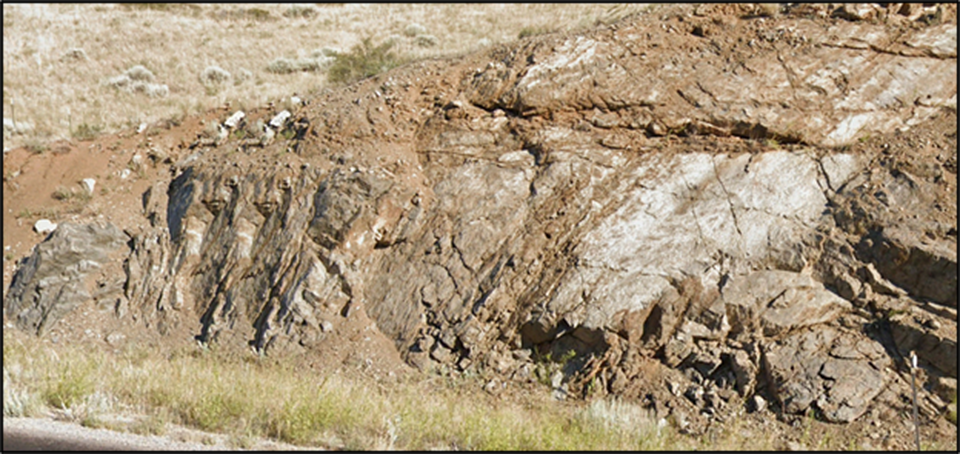 Wyoming 34 road cut showing layering in anorthosite, Sybille Canyon, Albany County, Wyoming