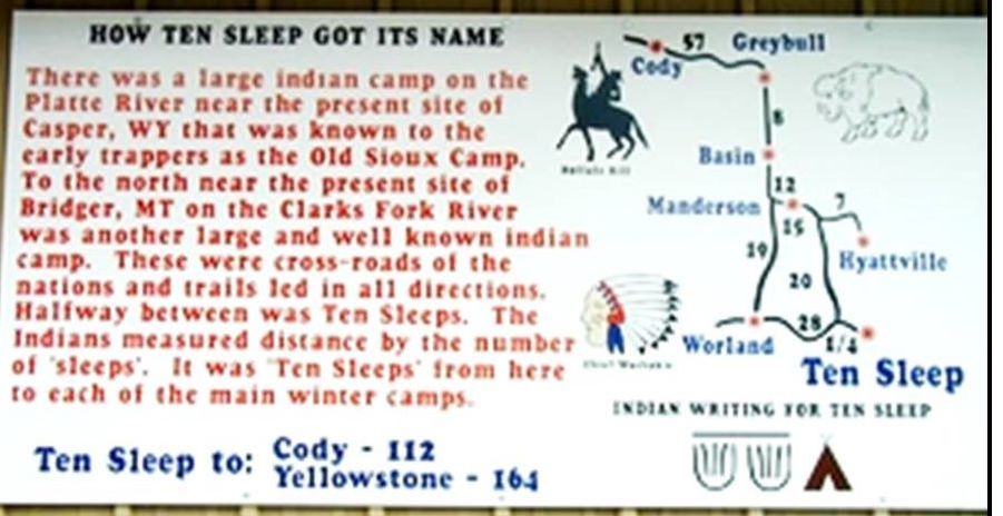 Picture of sign on origin of Ten Sleep town name