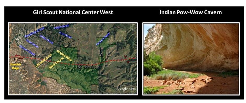 Map of Nature Conservancy Tensleep Preserve and picture Indian Pow-Wow Cavern