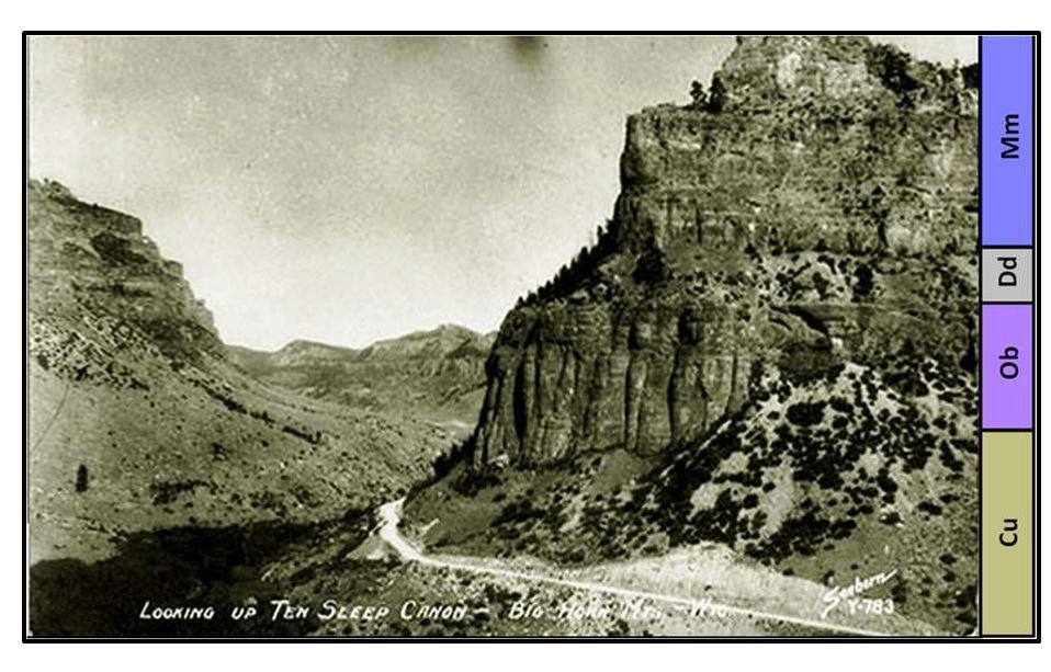 Picture Tensleep Canyon 1930's Old Highway 16 with Lower Paleozoic rocks