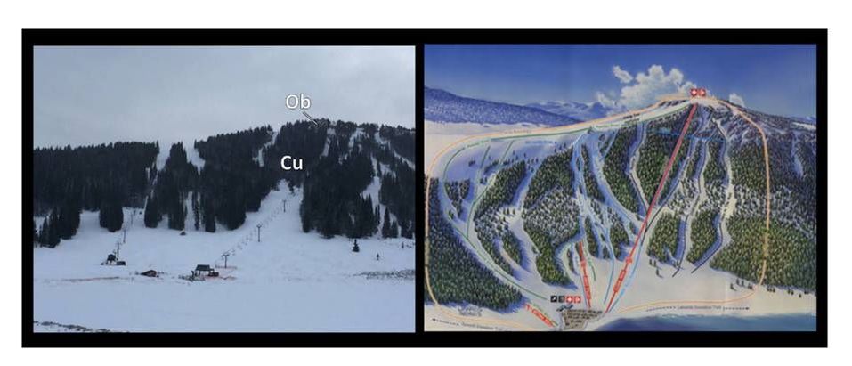 Picture and ski trail map Meadowlark Ski Area with geologic notation