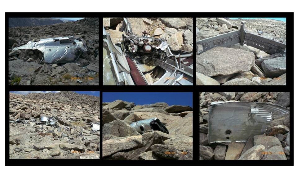 Pictures crash remains Bomber Mountain, Bighorn Mountains