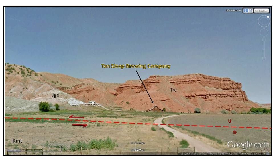 Picture of Tensleep fault and Chugwater Formation behind Ten Sleep Brewing Company