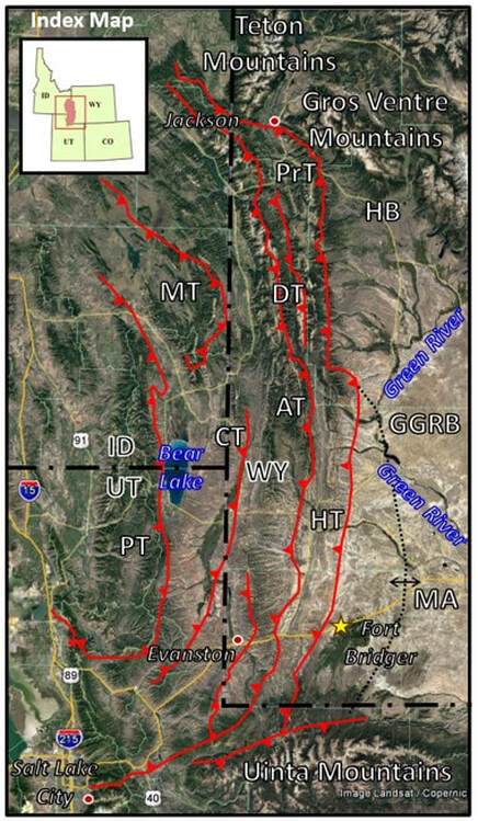 Index map of Thrust Belt in Wyoming-Idaho-Utah