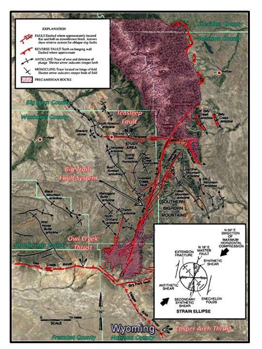 Tectonic map southeast Bighorn Basin