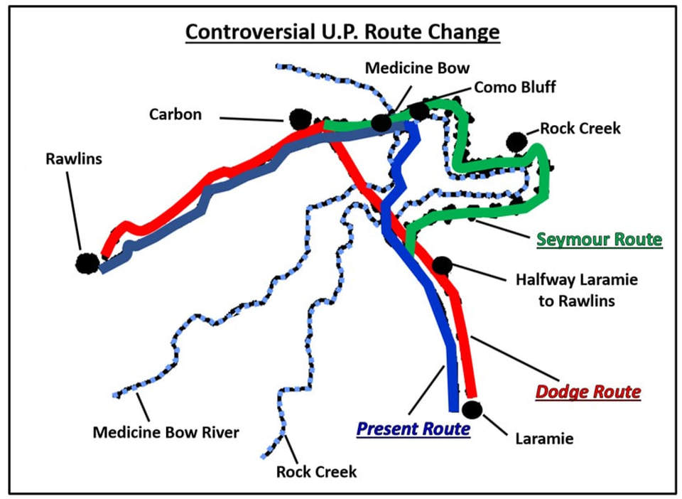Map of Union Pacific train route at Como Bluff, Wyoming