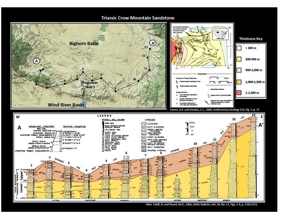 Geologic cross section and thicness map of Crow Mountain Sandstone, Wyoming