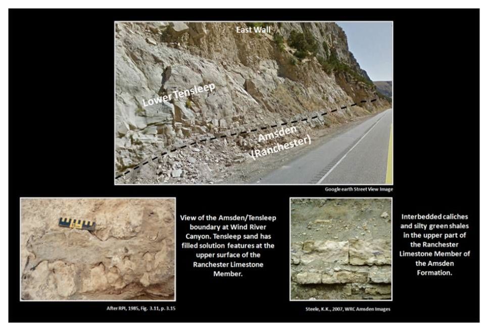 Pictures of contact between Pennsylvanian Amsden and PennsylvanianTensleep Sandstone, Wind River Canyon, Hot Springs County, Wyoming