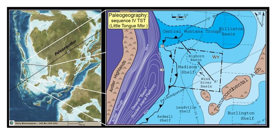 Paleogeography maps of Mississippian Madison Formation, North America