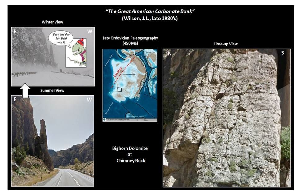 Pictures Ordovician Bighorn Formation in Wind River Canyon and Ordovician paleogeography map