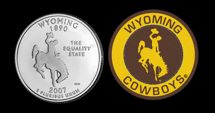 Picture of Wyoming state quarter and University of Wyoming Cowboy logo