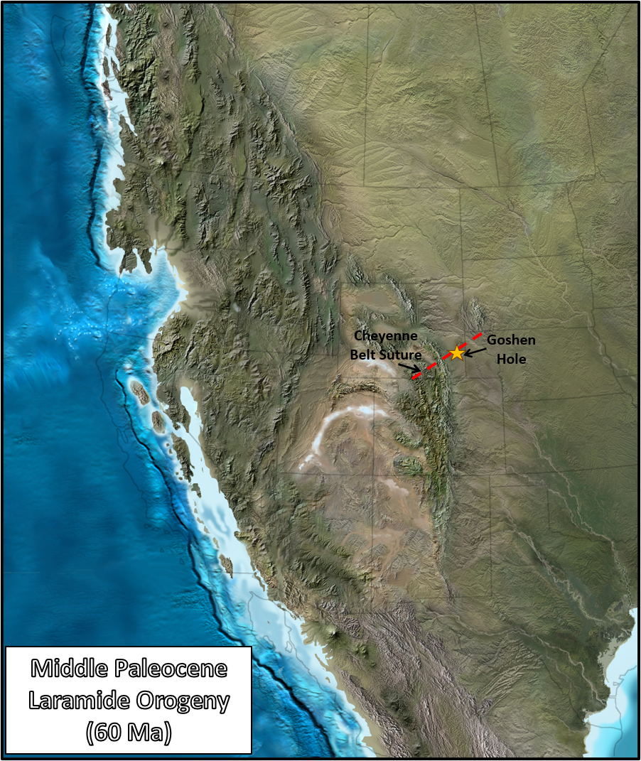 Paleogeography map of Middle Paleocene (60 million years ago) western US