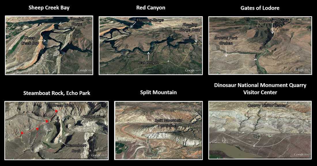 Google Earth images of Flaming Gorge area landscapes, Wyoming, Utah and Colorado