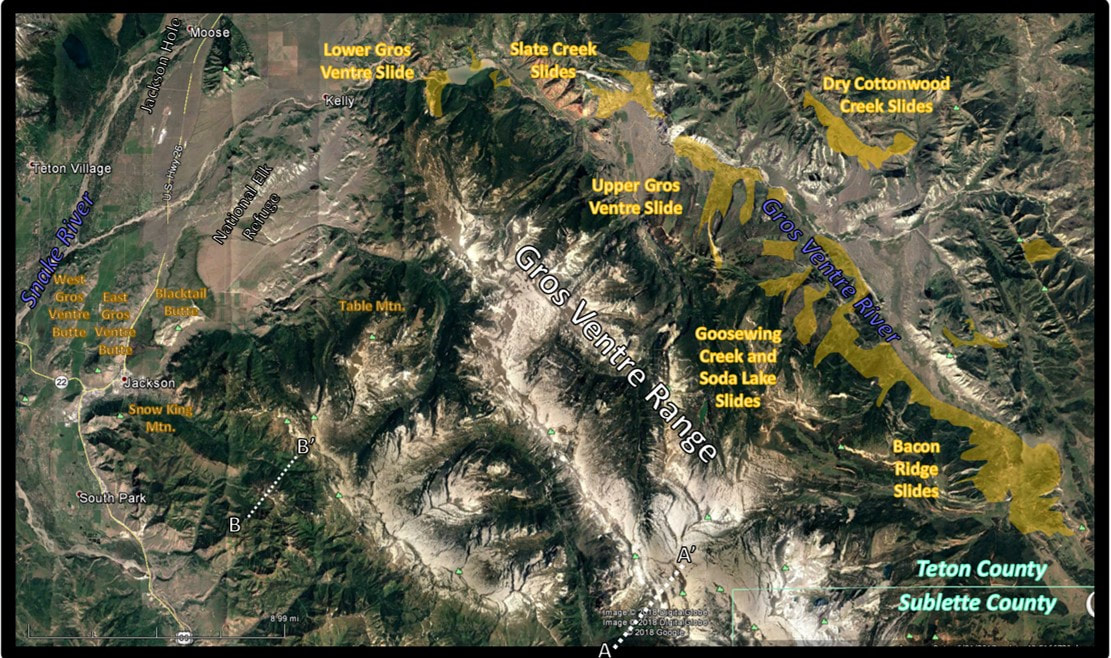 Map of landslides in the Gros Ventre Valley, Wyoming