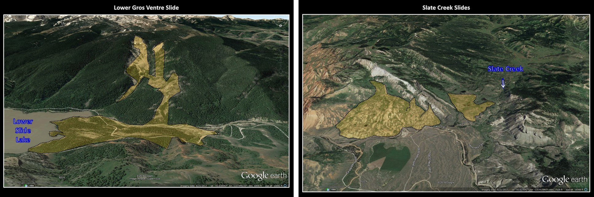 Aerial view of Lower Gros Ventre Landslide and Slate Creek Landslides, Wyoming