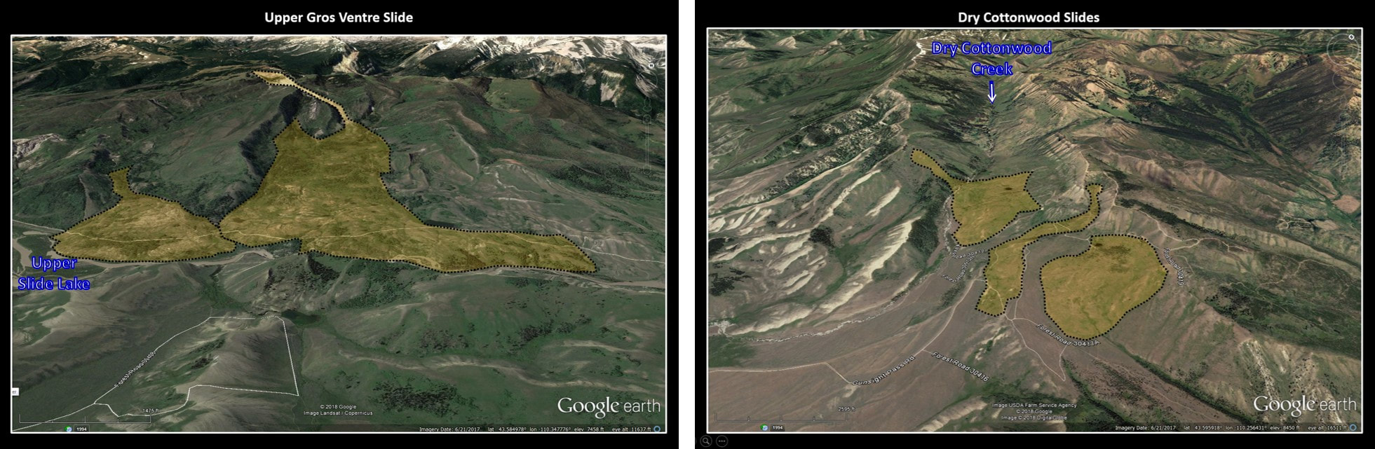 Aerial view of Upper Gros Ventre landslide and Dry Cottonwood Creek landslides, Wyoming