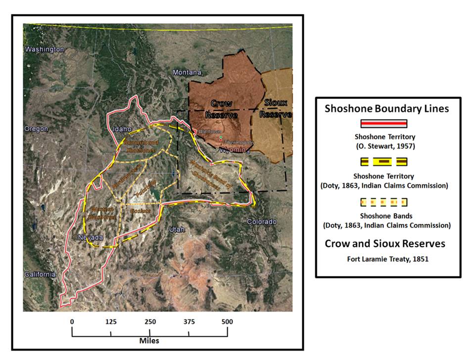 Map of Shoshone territory after First Fort Bridger Treaty of 1863